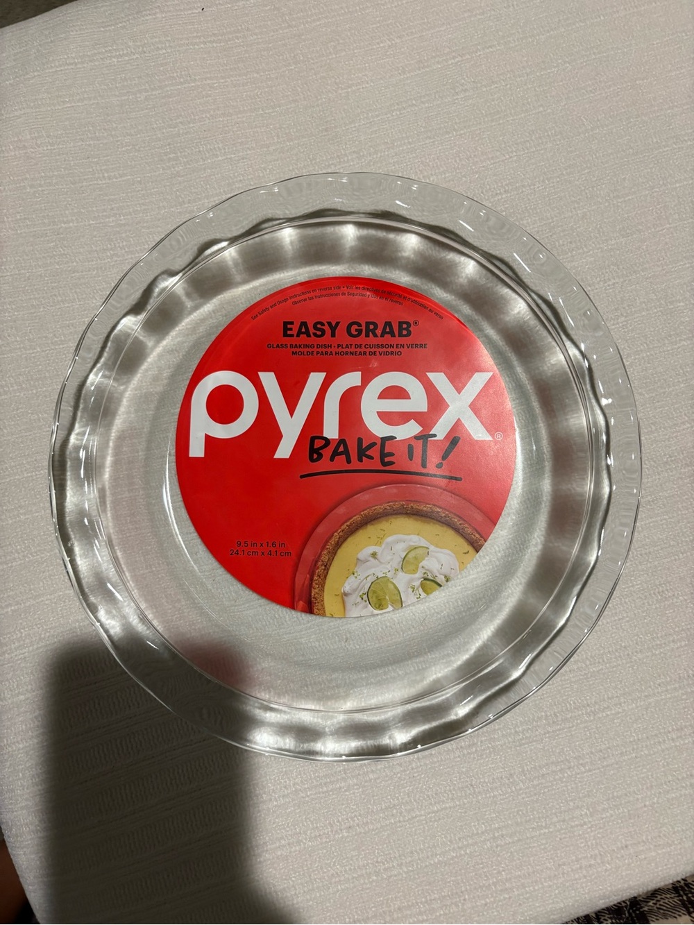 Pyrex Clear Glass Pie Dish with Red Logo Insert
